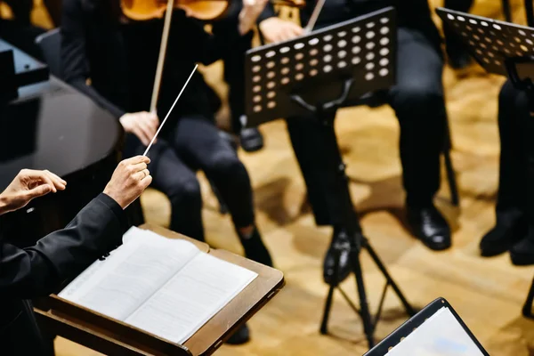 Dirigent Bakom Styra Hans Musiker Konsert — Stockfoto