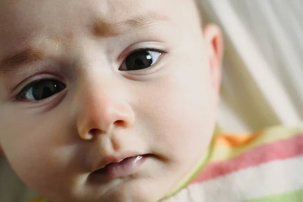 Close Face Worried Baby Macro Portrait — Stock Photo, Image