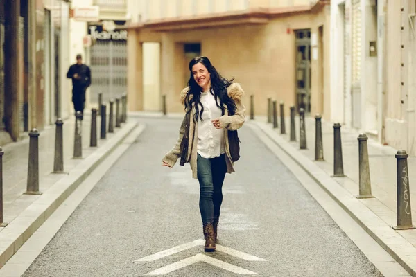 Mature Woman Happy Confident Herself Walking Streets European City — Stock Photo, Image