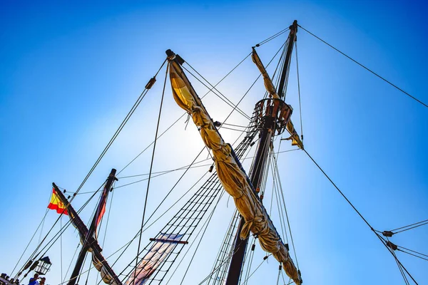 Паруса Веревки Главной Мачты Каравельного Корабля Санта Мара Колумб — стоковое фото