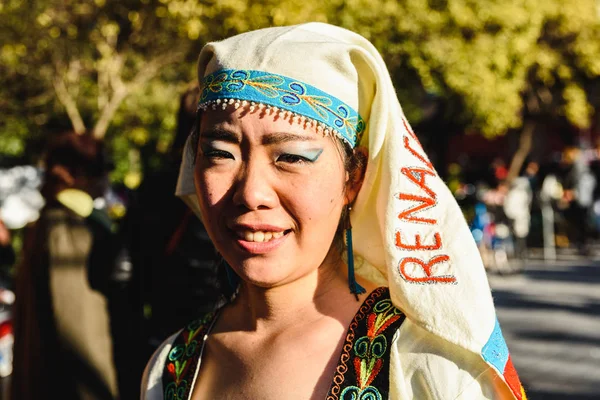 Валенсія Іспанія Лютого 2019 Портрет Жінки Носять Традиційні Болівійський Партії — стокове фото