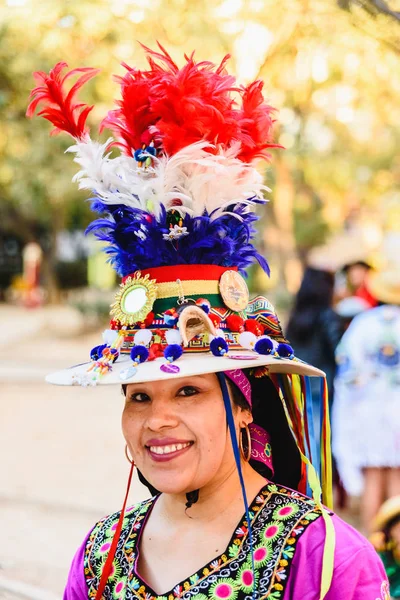 Valence Espagne Février 2019 Portrait Femmes Portant Tenue Traditionnelle Bolivienne — Photo