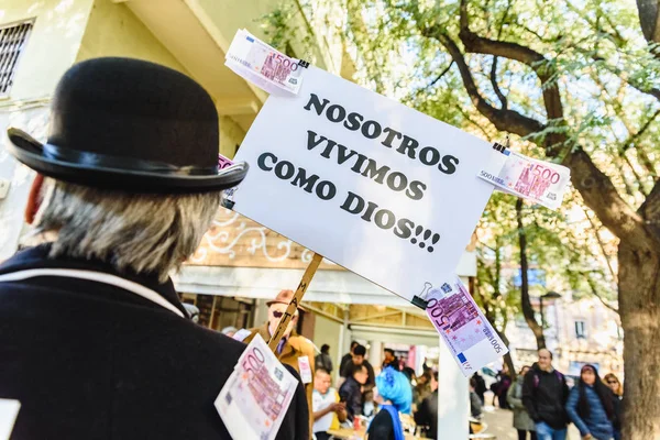 Valencia Spanien Februari 2019 Person Som Protesterar Mot Bankerna Att — Stockfoto