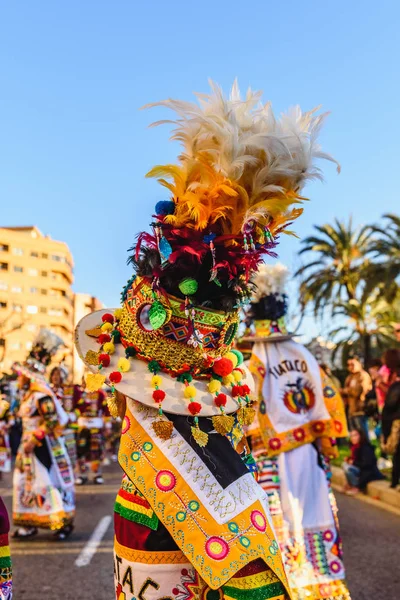 Валенсия Испания Февраля 2019 Года Деталь Красочного Традиционного Боливийского Костюма — стоковое фото