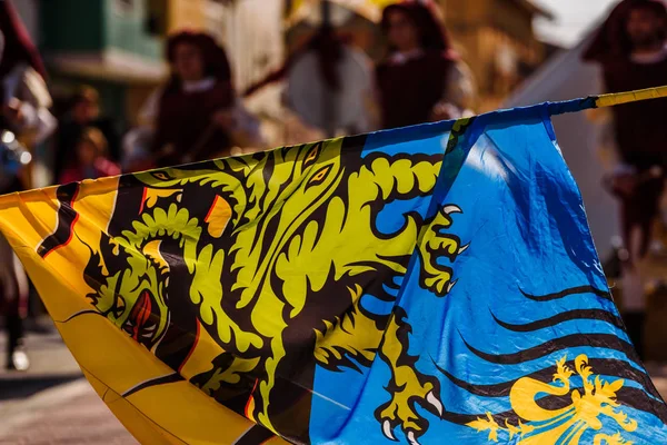 Valencia España Enero 2019 Banderas Italianas Sbandieratori Realizando Danza Tradicional — Foto de Stock