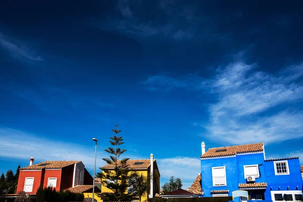 Houses Facade Mediterranean Colors Intense Blue Sky — Stock Photo, Image