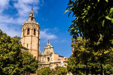 Valencia, İspanya - 24 Şubat 2019: Plaza de la Reina a sunny s