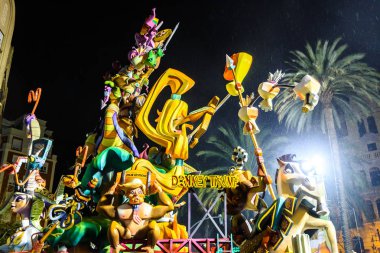 Valencia, İspanya - 19 Mart 2019: Falla Valensiya Amerikan Başkanı Trump, mizah karikatürü ile.