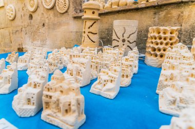 Matera, İtalya - 11 Mart 2019: Kopyalar th taşa oyulmuş