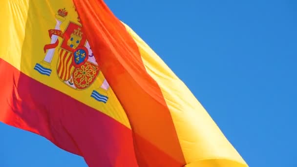 National Official Spanish Flag Waving Wind Sunny Day — Stock Video