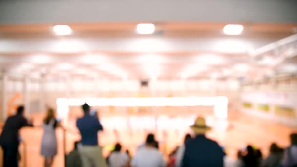 Unfocused Scene Spectators Watching Children Playing Game Sports Field — Stock Video