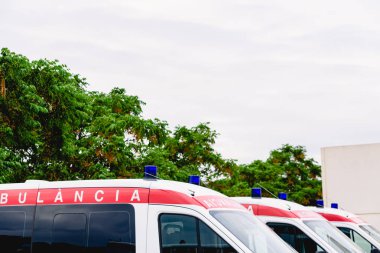 Valencia, İspanya - 25 Mayıs 2019: Ambulanslar ortaya çıkmasını bekliyor