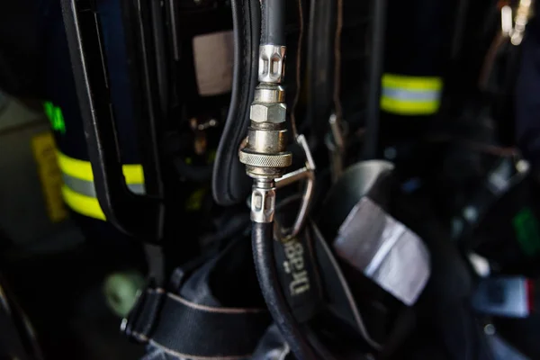 Valencia, Spain - June 8, 2019: Firemen's air cylinders to breat — Stock Photo, Image