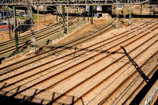 Valencia, Spain - January 12, 2019: Empty train tracks in the No — Stock Photo, Image