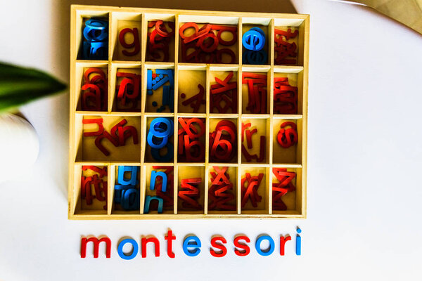 Montessori method is an educational model, word written with woo