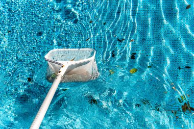Yaz aylarında havuz net yaprak Skimmer komisyon kullanarak bakım adam 