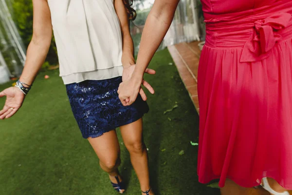 Un par de mujeres homosexuales caminan de la mano.Un par de mujeres homosexuales wa —  Fotos de Stock