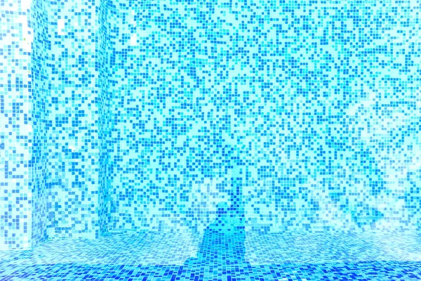 View of the white and blue tiles of the bottom of a pool seen th — Stock Photo, Image