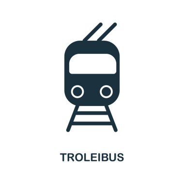 Trolleyibus simge vektör. Düz stil simgesi tasarım. Troleybüs simge vektör Illustration. Beyaz izole piktogram.