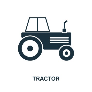 Traktör simge vektör. Düz stil simgesi tasarım. Traktör simge vektör Illustration. Beyaz izole piktogram.