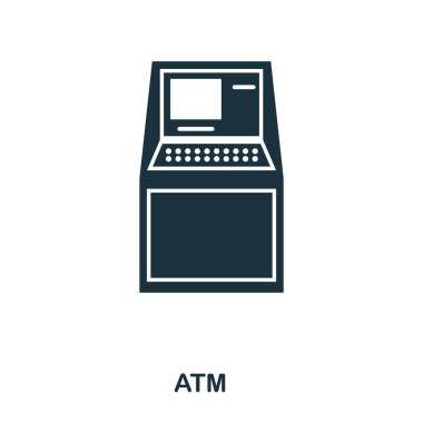 ATM simgesi. Düz stil simgesi tasarım. UI. Atm simgesi Illustration. Beyaz izole piktogram. Web tasarımında kullanıma hazır, apps, yazılım, yazdırma.
