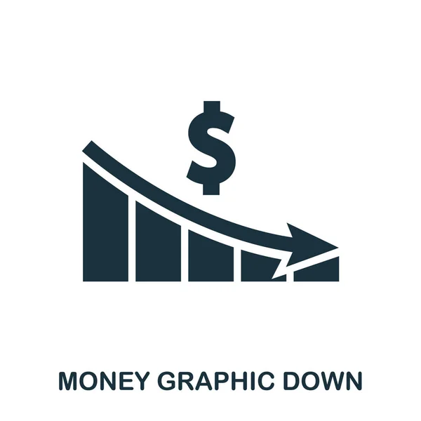 Money Graphic Down icon. Flat style icon design. UI. Illustration of money graphic down icon. Pictogram isolated on white. Ready to use in web design, apps, software, print.