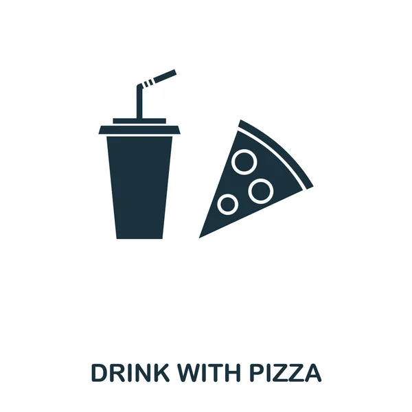 Drink With Pizza icon. Mobile apps, printing and more usage. Simple element sing. Monochrome Drink With Pizza icon illustration. — Stock Vector