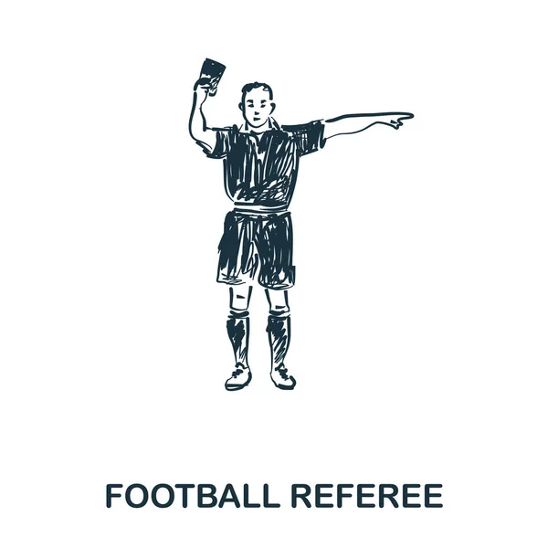 Icona dell'arbitro di calcio. App mobili, stampa e più utilizzo. Elemento semplice cantare. Illustrazione dell'icona dell'arbitro di calcio monocromatico . — Vettoriale Stock