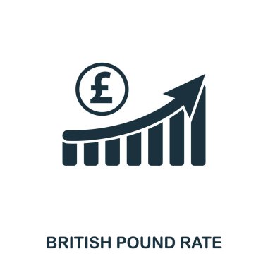 İngiliz Lirası oranı artırmak grafik simge. Mobil uygulamalar, baskı ve daha fazla kullanım. Basit öğe şarkı. Tek renkli İngiliz Lirası oranı artırmak grafik simge tasarlamak.