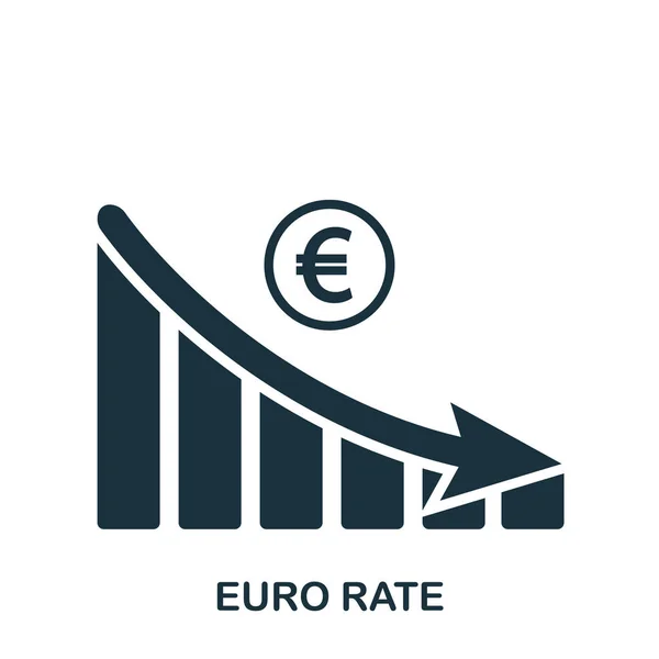 Euro árfolyam csökkenés grafikus ikonra. Mobil app, nyomtatás, webhely ikonra. Egyszerű elem énekelni. Fekete-fehér Euro árfolyam csökken grafikus ikon illusztrálja. — Stock Vector