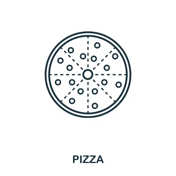 Esquema simple Icono de pizza. Pixel elemento lineal perfecto. Estilo de esquema de icono de pizza para usar en la aplicación móvil, interfaz de usuario web, impresión . — Vector de stock