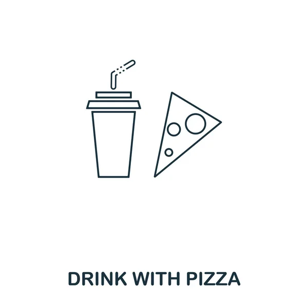 简单的轮廓饮料与比萨饼图标。像素完美线性元素。与比萨图标一起饮用在移动应用程序、web Ui、打印中使用的大纲样式. — 图库矢量图片