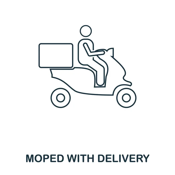 Enkel disposition Moped matleveranser ikonen. Pixel perfekt linjära element. Moped mat leverans ikonen dispositionsformat för att använda i mobilappen, web Ui, skriva ut. — Stock vektor