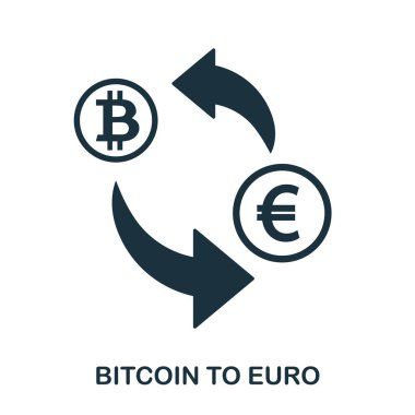 Bitcoin-Euro simgesi. Baskı, mobil uygulaması web site simgesi. Basit öğe şarkı. Tek renkli Bitcoin-Euro simge tasarlamak.
