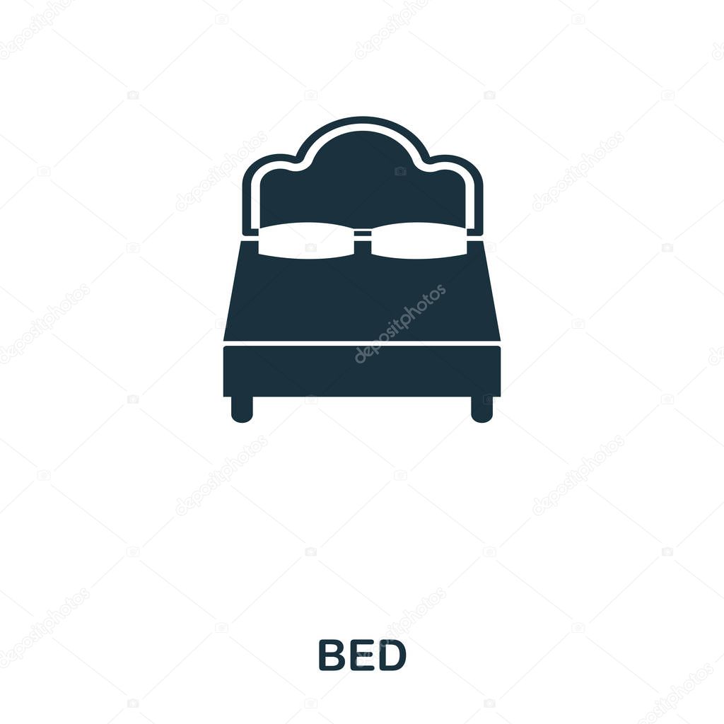 Bed icon. Mobile app, printing, web site icon. Simple element sing. Monochrome Bed icon illustration.