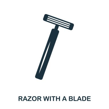 Bir jilet ile simgesi. Düz stil simgesi tasarım. UI. Jilet bıçak simgesi içeren Illustration. Beyaz izole piktogram. Web tasarımında kullanıma hazır, apps, yazılım, yazdırma.