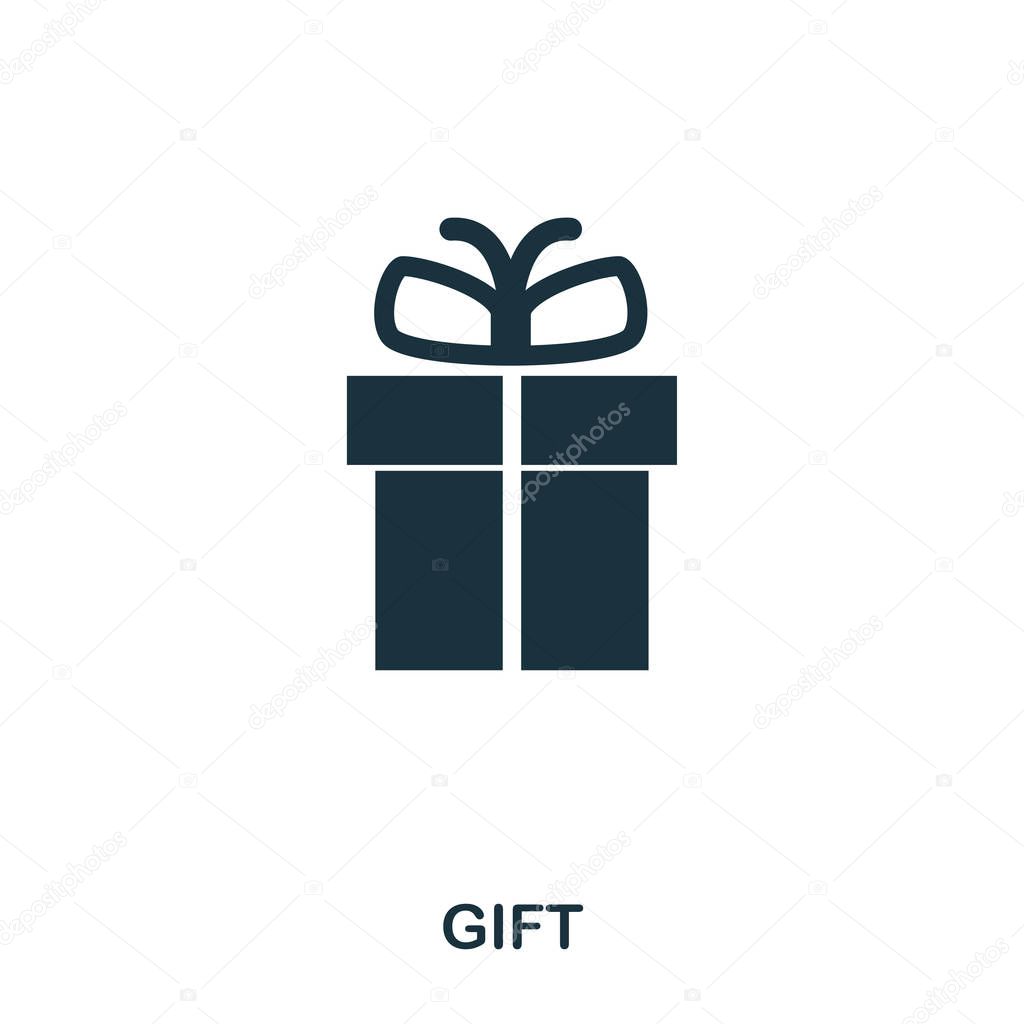 Gift icon. Mobile apps, printing and more usage. Simple element sing. Monochrome Gift icon illustration.
