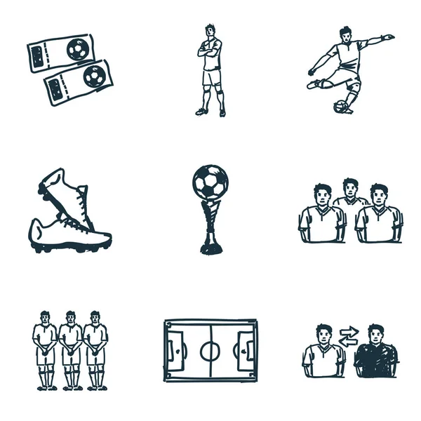 Conjunto de iconos de fútbol. Icono de jugador, icono de copa, icono de botas, icono de campo de fútbol y más. Colección de símbolos de calidad premium. Succer icono conjunto de elementos simples . —  Fotos de Stock