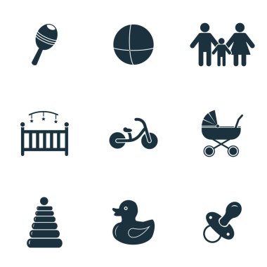 Bebek Icons set. Bebek arabası simgesi, meme ucu simgesi, Bisiklet simgesini ve daha fazlası. Premium kalite simgesi derleme. Basit öðeler bebek Icon set.