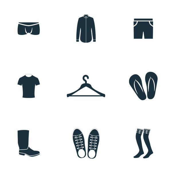 Набор значков одежды. Reoes icon, hanger icon, flip flops icon and more. Коллекция символов высшего качества. Набор значков одежды
.