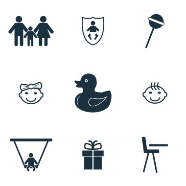 Bebek Icons set. Ördek yavrusu simgesi, lolipop simgesi, Aile simgesini ve daha fazlası. Premium kalite simgesi derleme. Basit öðeler bebek Icon set.