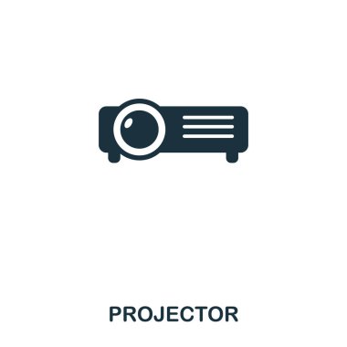 Projektör simgesi. Çizgi stili simgesi tasarım. UI. Projektör simgesi Illustration. Beyaz izole piktogram. Web tasarımında kullanıma hazır, apps, yazılım, yazdırma.
