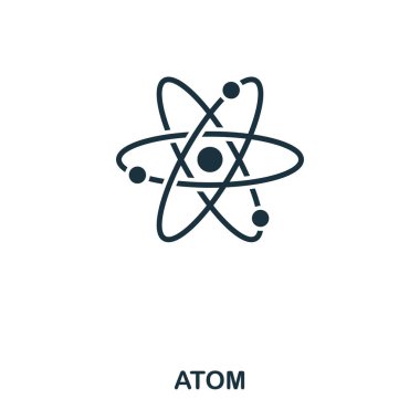 Atom simgesi. Çizgi stili simgesi tasarım. UI. Atom simgesi Illustration. Beyaz izole piktogram. Web tasarımında kullanıma hazır, apps, yazılım, yazdırma.