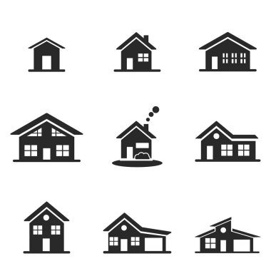 House simge seti. Çizgi stili simgesi tasarım. UI. Ev simgeler Illustration. Beyaz izole piktogram sette. Web tasarımında kullanıma hazır, apps, yazılım, yazdırma.