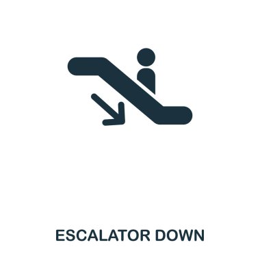 Simge yürüyen merdiven aşağı. Çizgi stili simgesi tasarım. UI. Simge yürüyen merdivenle Illustration. Beyaz izole piktogram. Web tasarımında kullanıma hazır, apps, yazılım, yazdırma.