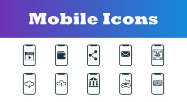 Mobil Icons set. Kullanıcı arabirimi ve UX Premium Kalite sembolü koleksiyonu. App, yazdırma, yazılım vb kullanmak için basit öðeler mobil Icons set.