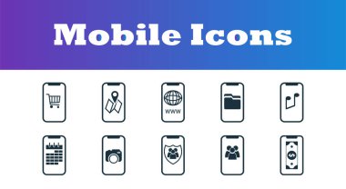 Mobil Icons set. Kullanıcı arabirimi ve UX Premium Kalite sembolü koleksiyonu. App, yazdırma, yazılım vb kullanmak için basit öðeler mobil Icons set.