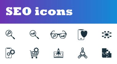 SEO Icons set. Kullanıcı arabirimi ve UX Premium Kalite sembolü koleksiyonu. App, yazdırma, yazılım vb kullanmak için basit öðeler SEO Icon set.
