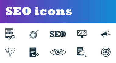 SEO Icons set. Kullanıcı arabirimi ve UX Premium Kalite sembolü koleksiyonu. App, yazdırma, yazılım vb kullanmak için basit öðeler SEO Icon set.