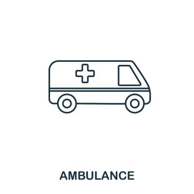 Ambulans simgesi. Stil simgesi tasarım anahat. UI. Ambulans simgesi Illustration. Beyaz izole piktogram. Web tasarımında kullanıma hazır, apps, yazılım, yazdırma.
